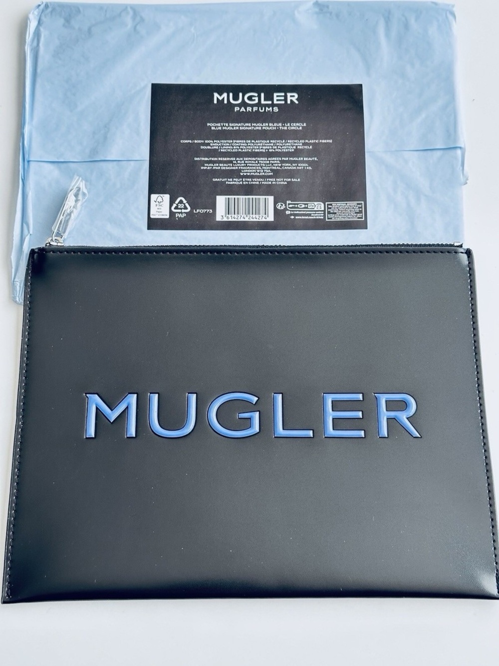MUGLER Cosmetic Pouch Bag Limited Edition Faux Leather (Black 9,5” x 7”)